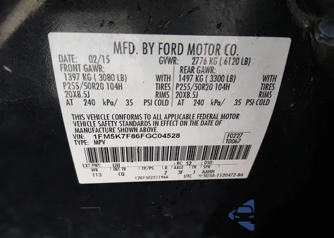 2015 Ford Explorer Limited z USA, uszkodzony, nr VIN 1FM5K7F86FGC04528